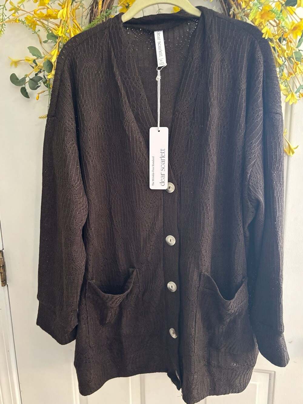 Dear Scarlett Cardigan Size XL Brown Open Front Button Pockets